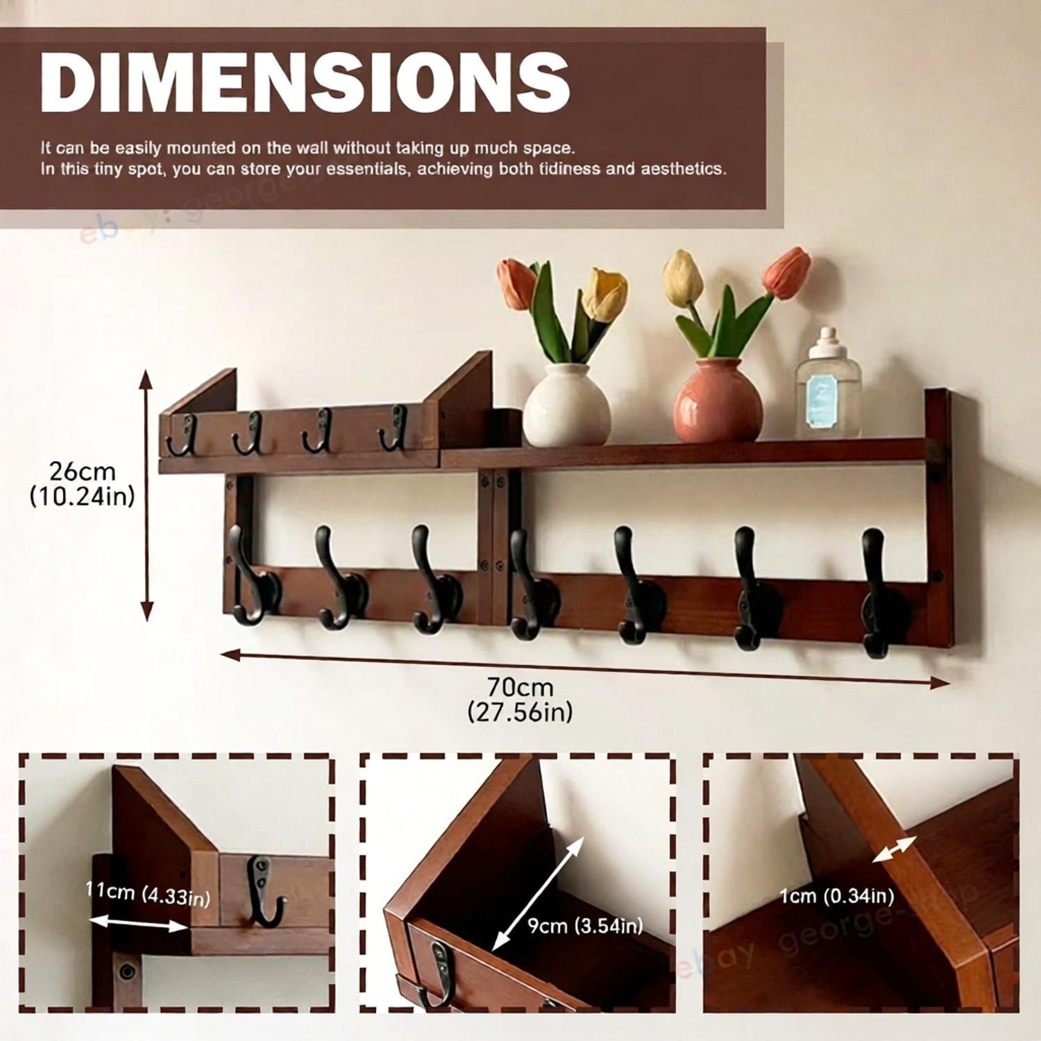 Coat Hooks Wall Mounted With Shelf Key Holder Mail Holder
