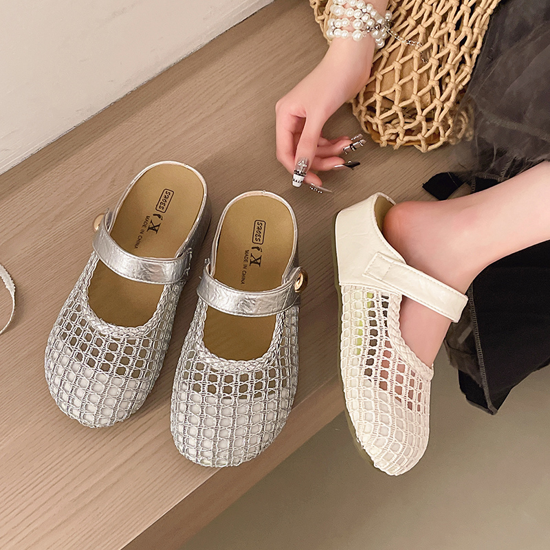 Women Closed Toe Woven Slide Sandals, Outdoor Wear, 2026 New Summer Fairy Style Hollow Out Fashion Slip On Sandals, Match Dresses