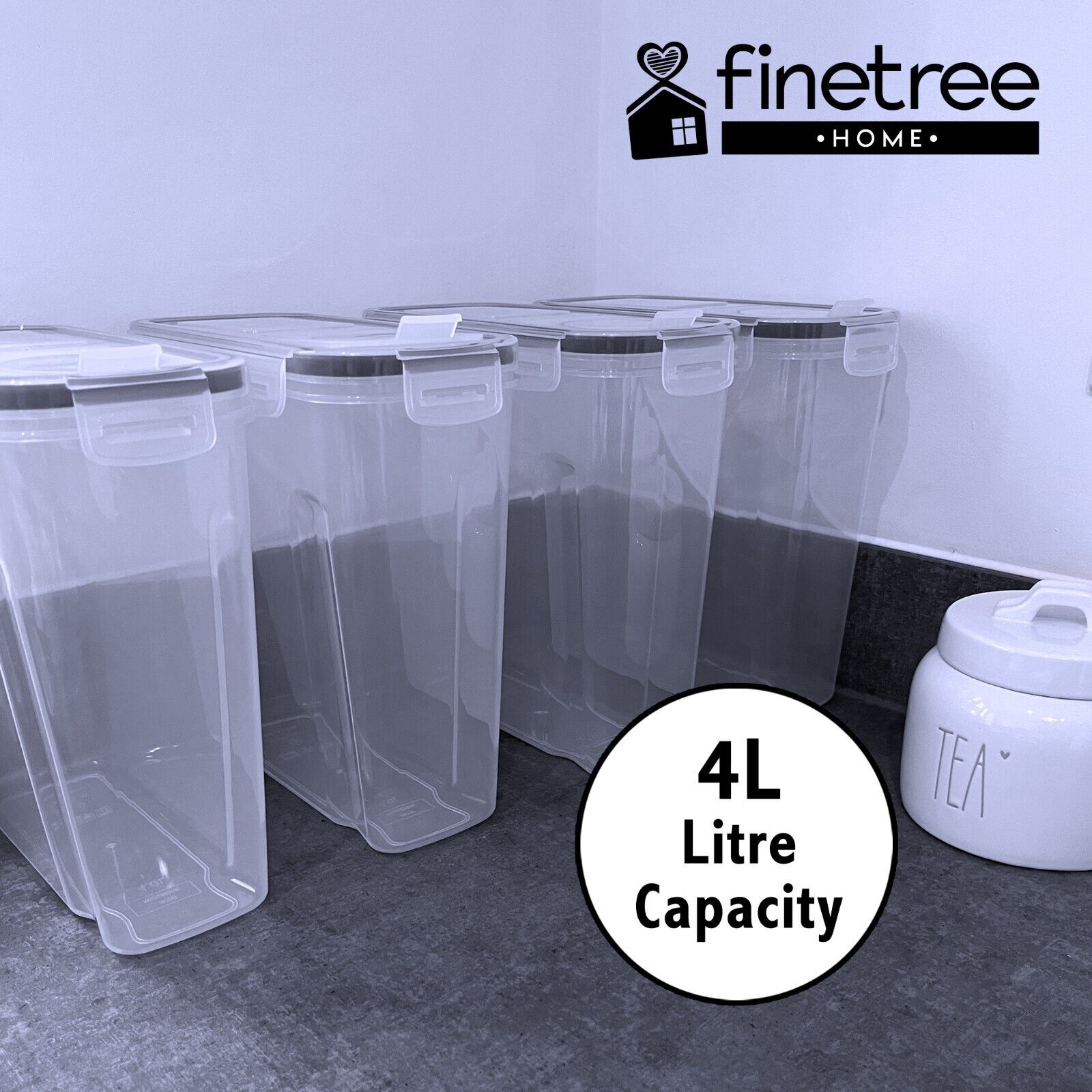 4x 4l airtight food storage container kitchen pantry dry