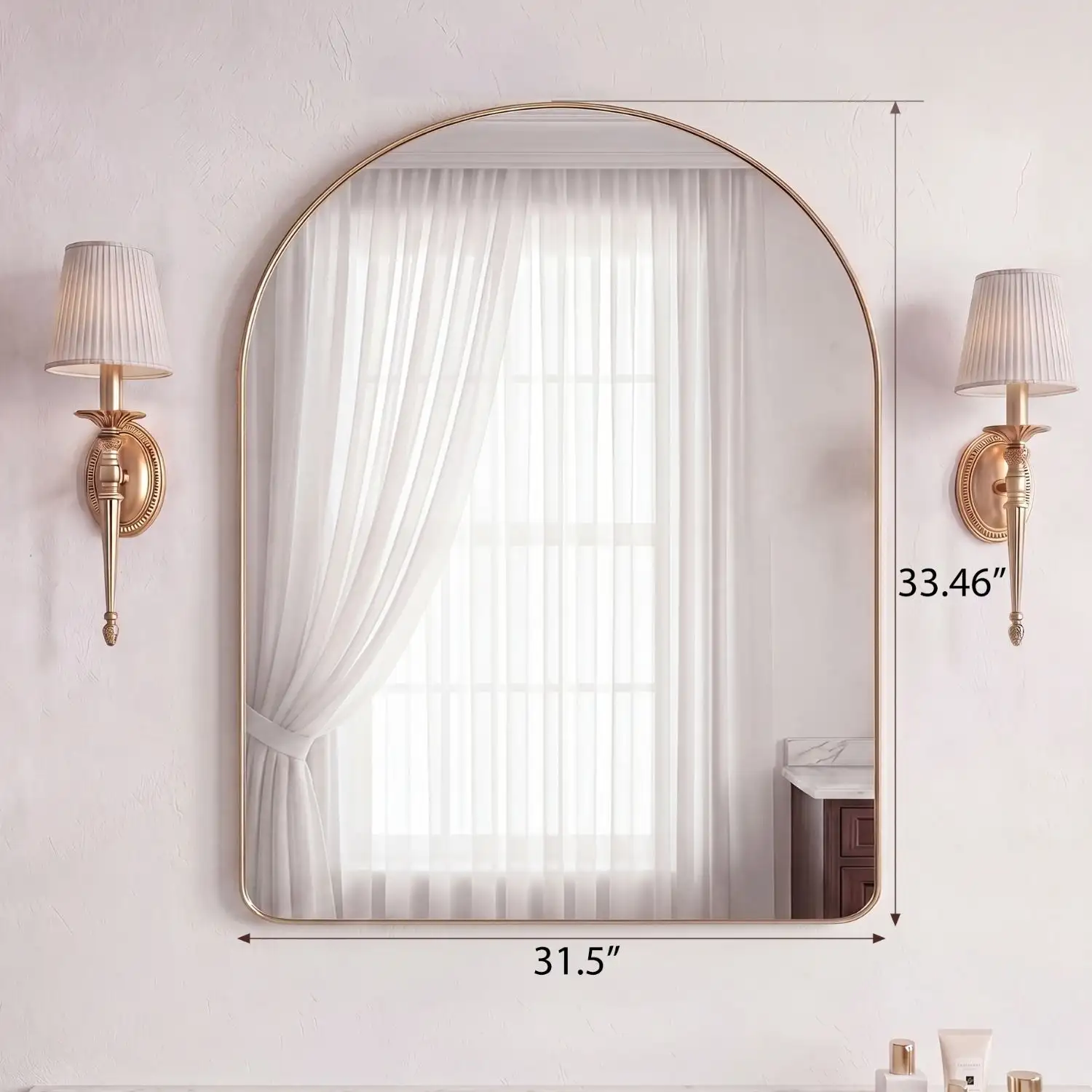 Arched Wall Mirror For Bathroom Over Sink, Arched Rounded Rectangle, Modern Vanity Mirror With Matte Metal Deep Frame, For Home Decor, Living Room