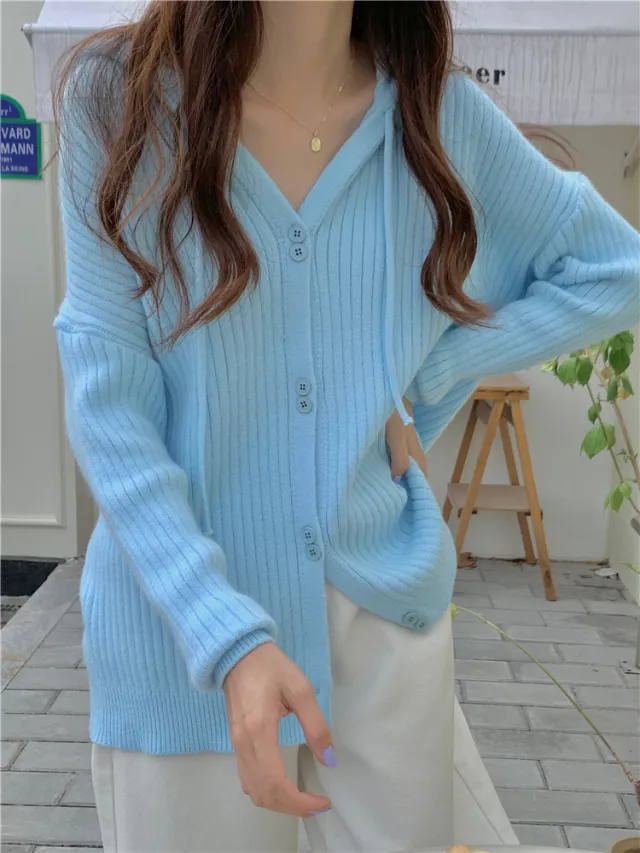 Niche Design Sense Simple Solid Color Loose Hooded Sweater Blue - Shop at LoveMi