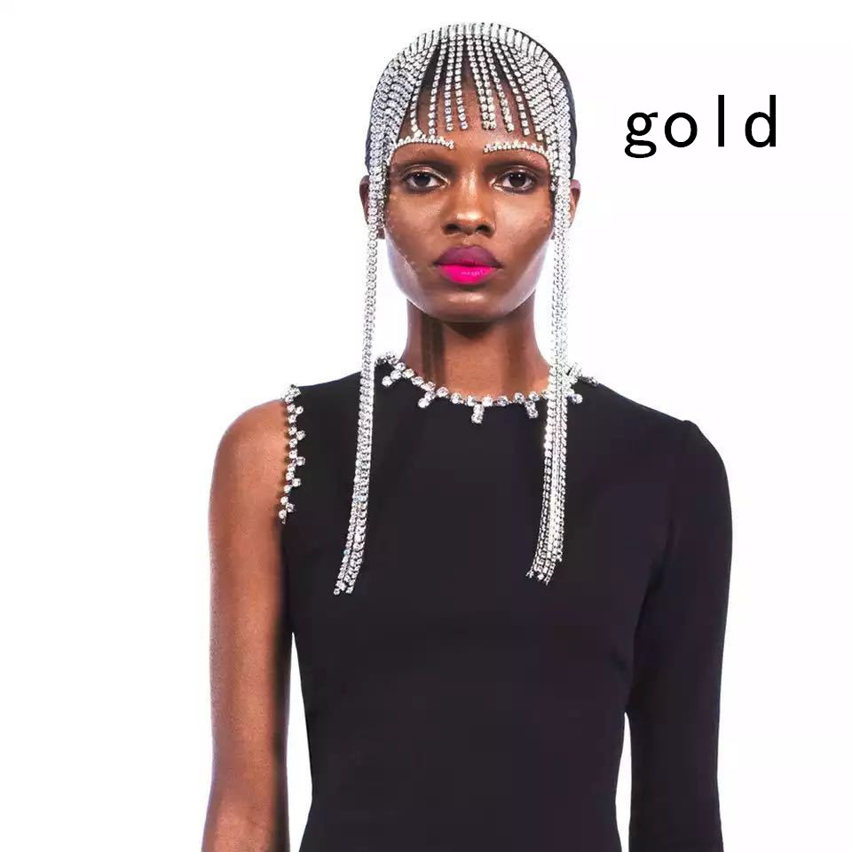 European And American Shiny Rhinestone Luxury Long Tassel Headdress