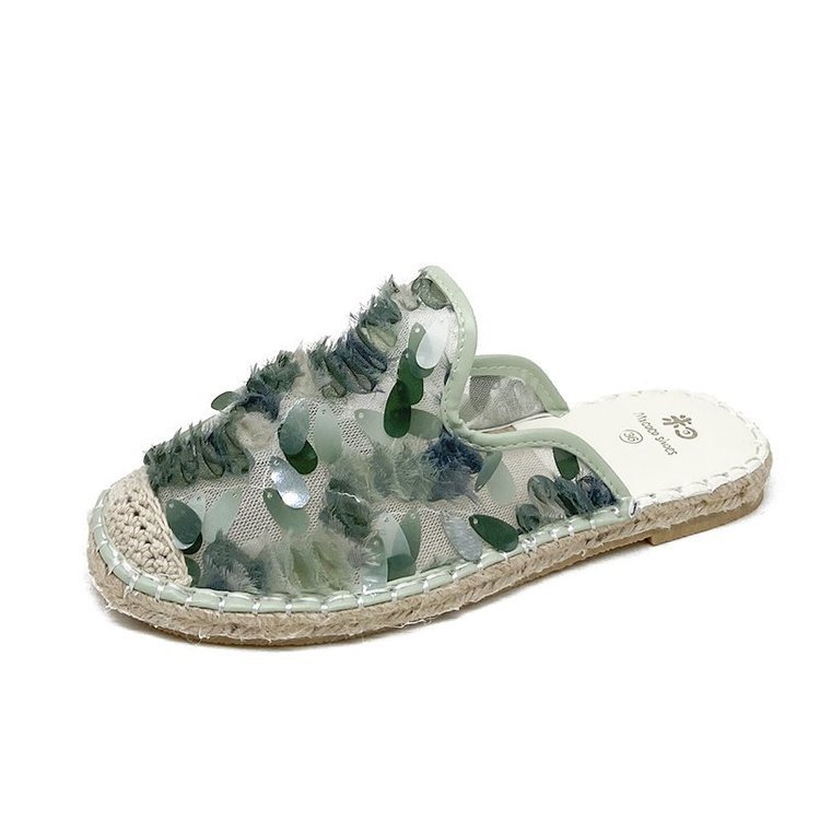 Mori Female Hemp Rope Braided Fisherman Shoes Female Half Drag Green - Shop at LoveMi