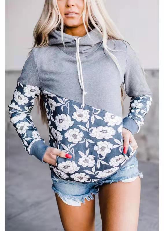 Contrasting Print Stitching Ultra-short Print Hooded Harajuku Style Pullover Top