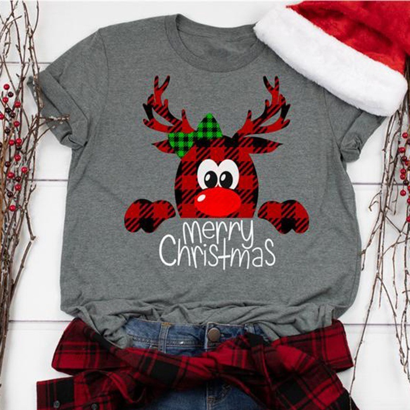 Title 6, Casual Christmas Print Round Neck Short-sleeved...