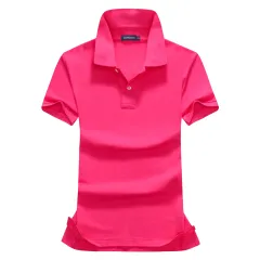 Ladies Micro-elastic Cotton Short Sleeve Top Lapel T-Shirt Office Embroidered Knit Shirt - Rose Red - View 1