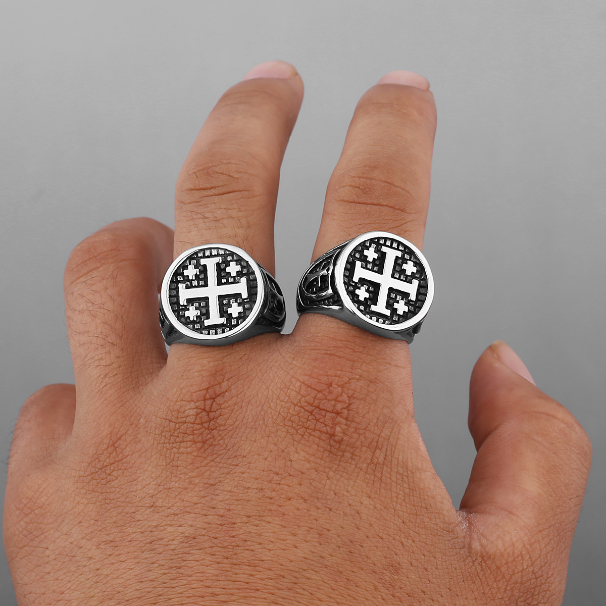 Title 2, Vintage Cross Titanium Steel Ring