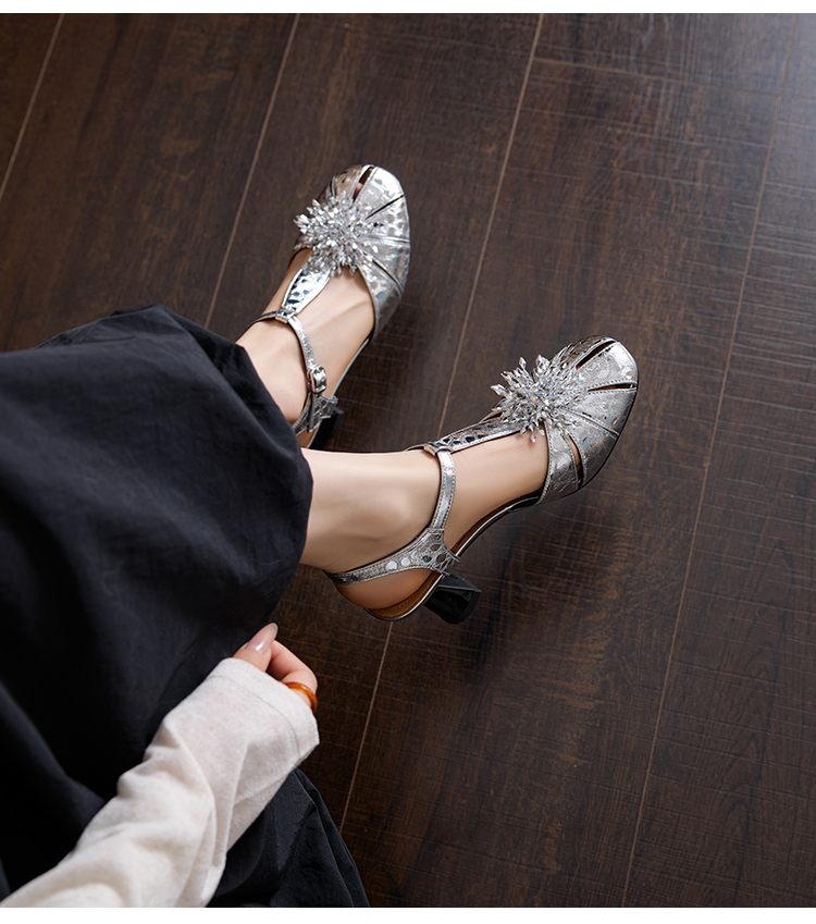 Women's Crystal Mary Jane Sandals Angle View - Sarah Express