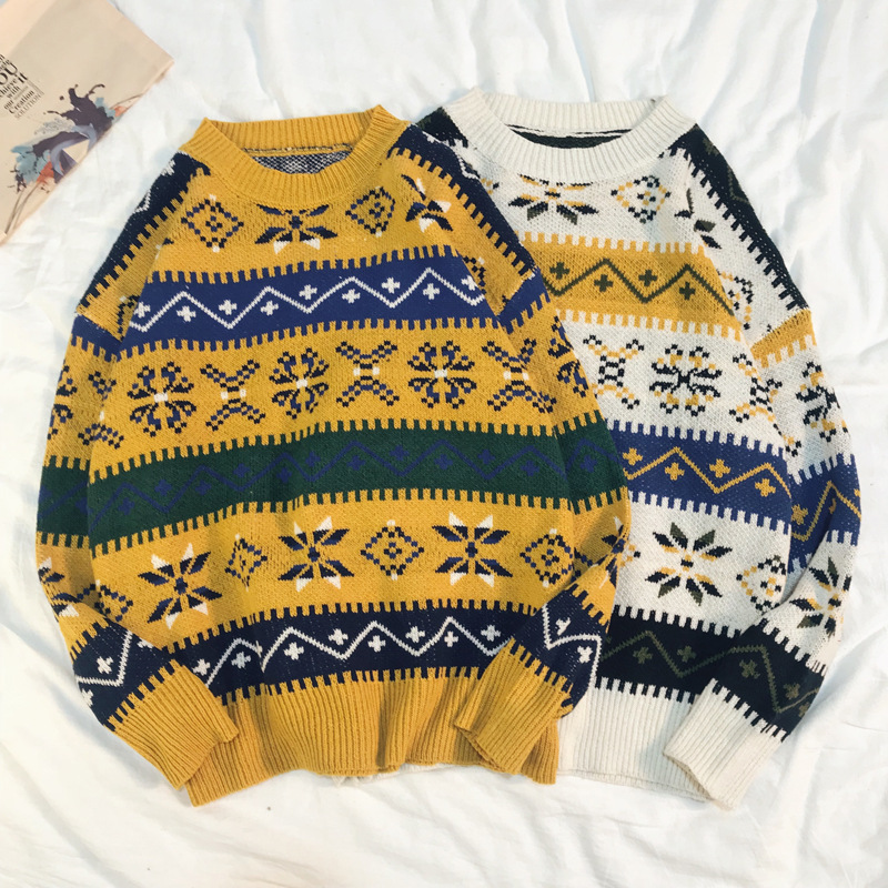 Title 7, Sweter z dzianiny w stylu vintage, w geometrycz...