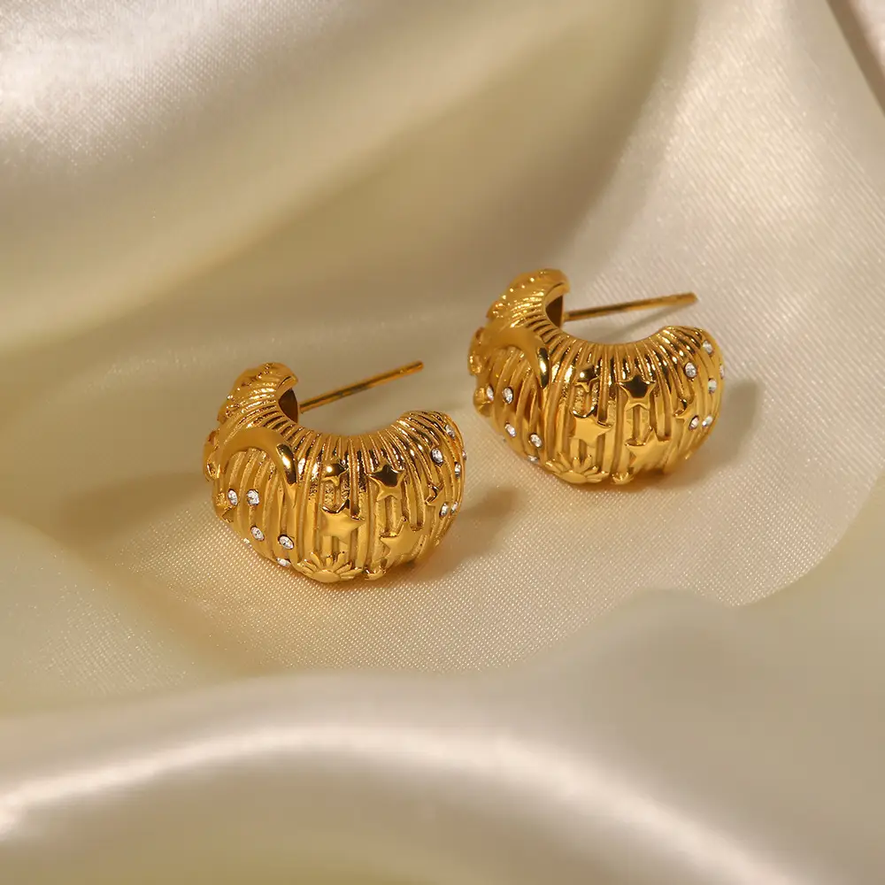 INS Style Fashion Bracelet Women's 18K Electroplated Star Moon White Zirconia Inlaid Trendy Earrings