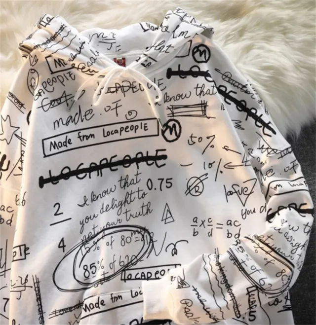 Hooded Ins Trendy Graffiti Women's Sweater White - Shop at LoveMi