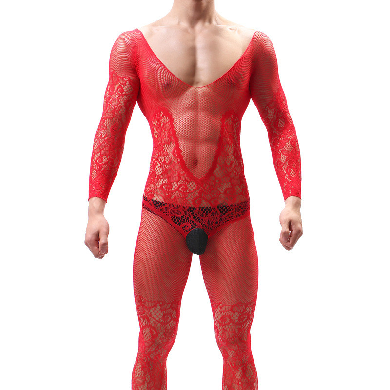 Men's Embroidered Net Socks Long Sleeve File One Piece Stockings — image 1