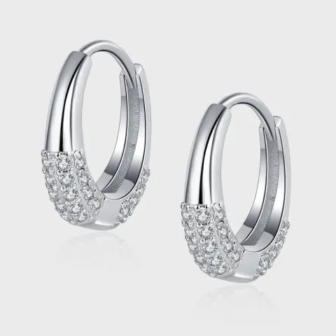 Sterling Silver S925 French Oval Minimal Design Diamond Set