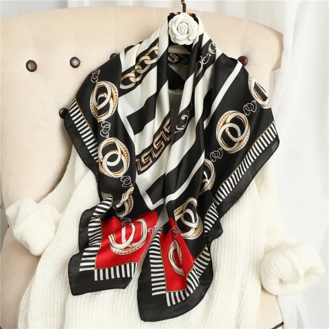 Chain Scarf With Color Matching Stripes Thin Decorative Sunscreen Shawl Wine Red - Shop at LoveMi
