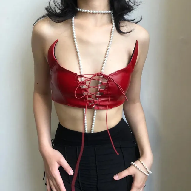 Little Devil Strapless Back Hollow Wrap Chest Women Red - Shop at LoveMi