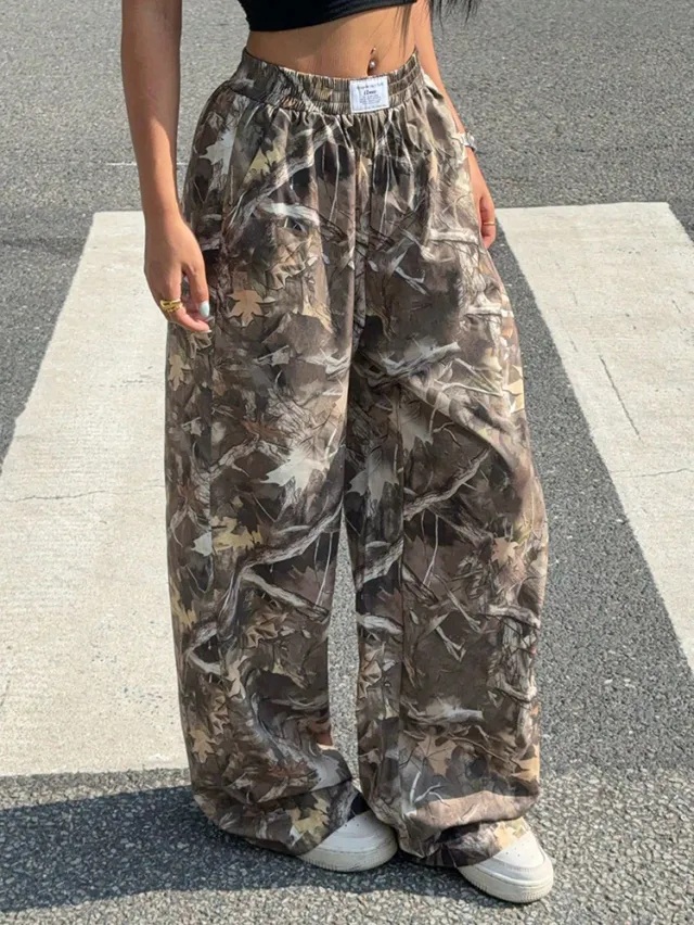 Casual Pants Spring And Autumn New Straight High Waist Loose Wide Leg Trousers Branch Brown - Shop at LoveMi