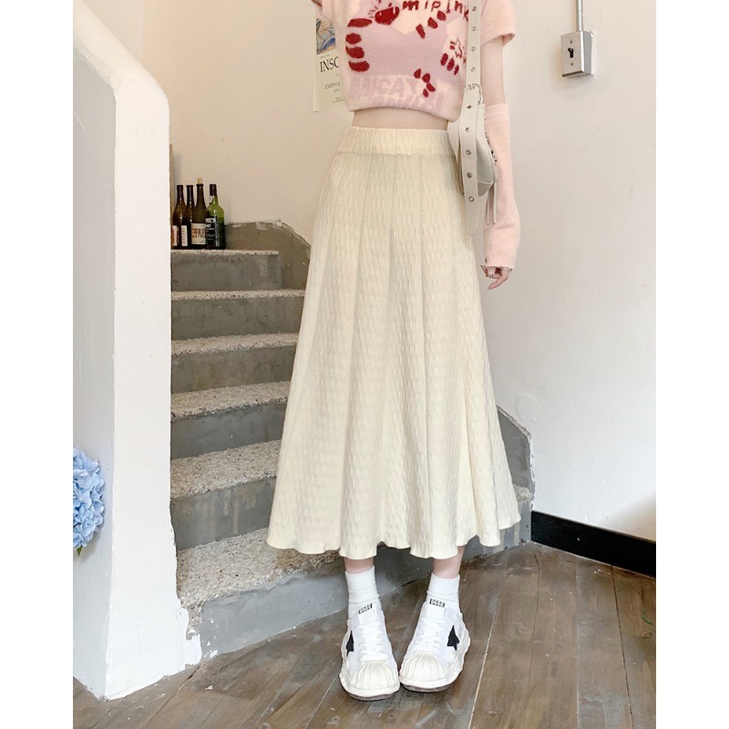 Women's Fashion High Waist Mid-length Pleated Skirt