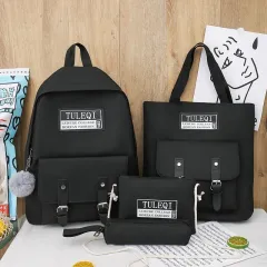 Fashion All-match Middle School Student Backpack Set - Black - View 1