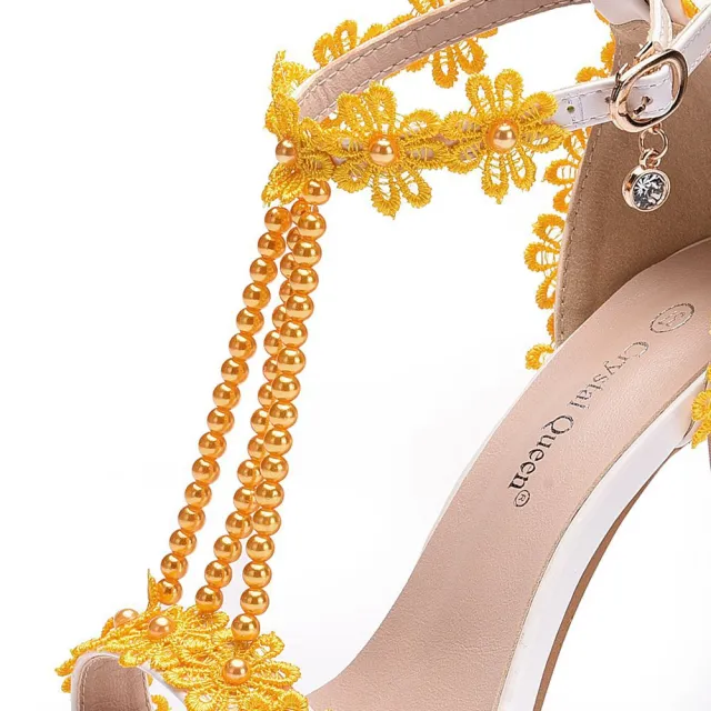 Lace Beaded Stiletto Fish Mouth Toe Sandals Roman Gold - Shop at LoveMi