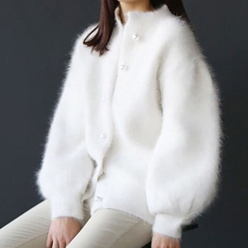 Sweet Thick Mink Furry Sweater Pearl Buckle
