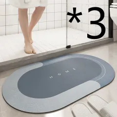 Cushion Bathroom Sliding Door Floor Foot Mat - 3Pcs Blue Oval - View 1