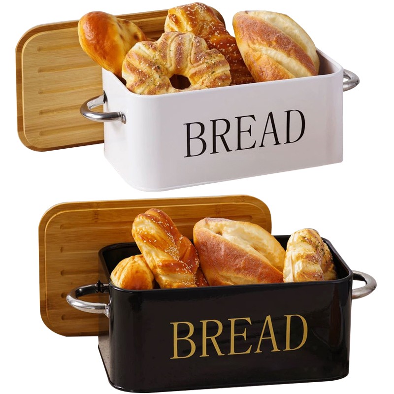 Large Bread Bin BambooMetal Bread Box Kitchen Loaf Food
