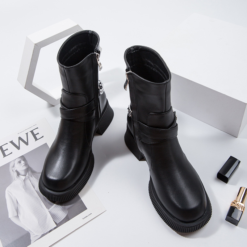 Women's Thick Bottom Cowhide Autumn And Winter Mid-tube British Style Martin Boots