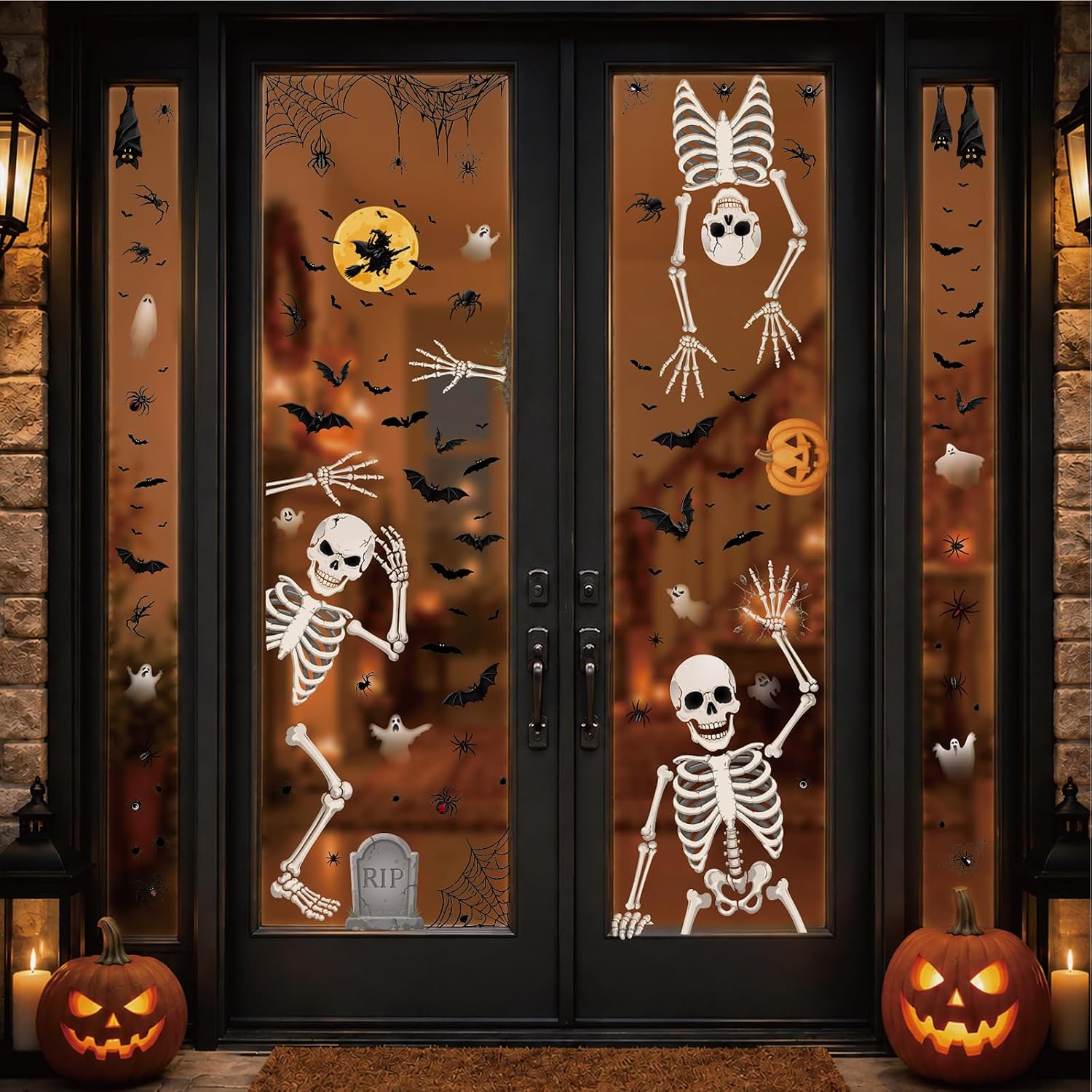 Skeleton Halloween Window Clings And Stickers, Spooky Indoor & Outdoor Window Decorations For Office And Party Decor
