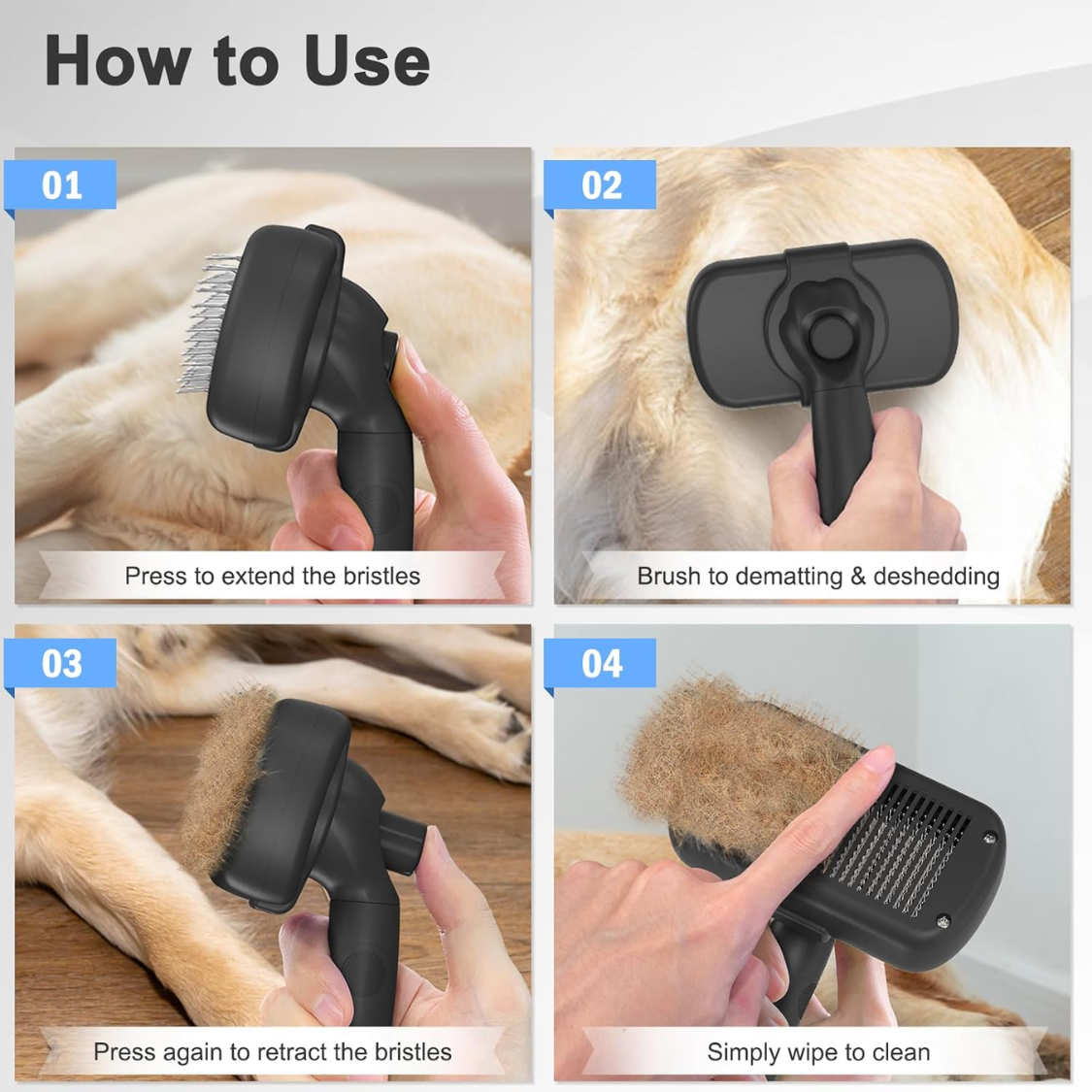 Self Cleaning Shedding Brush - Skin Friendly Grooming Tool For Dogs, Cats, And Puppies, Deshedding And Hair Removal For Long And Short Haired Pets, Black thumbnail 5
