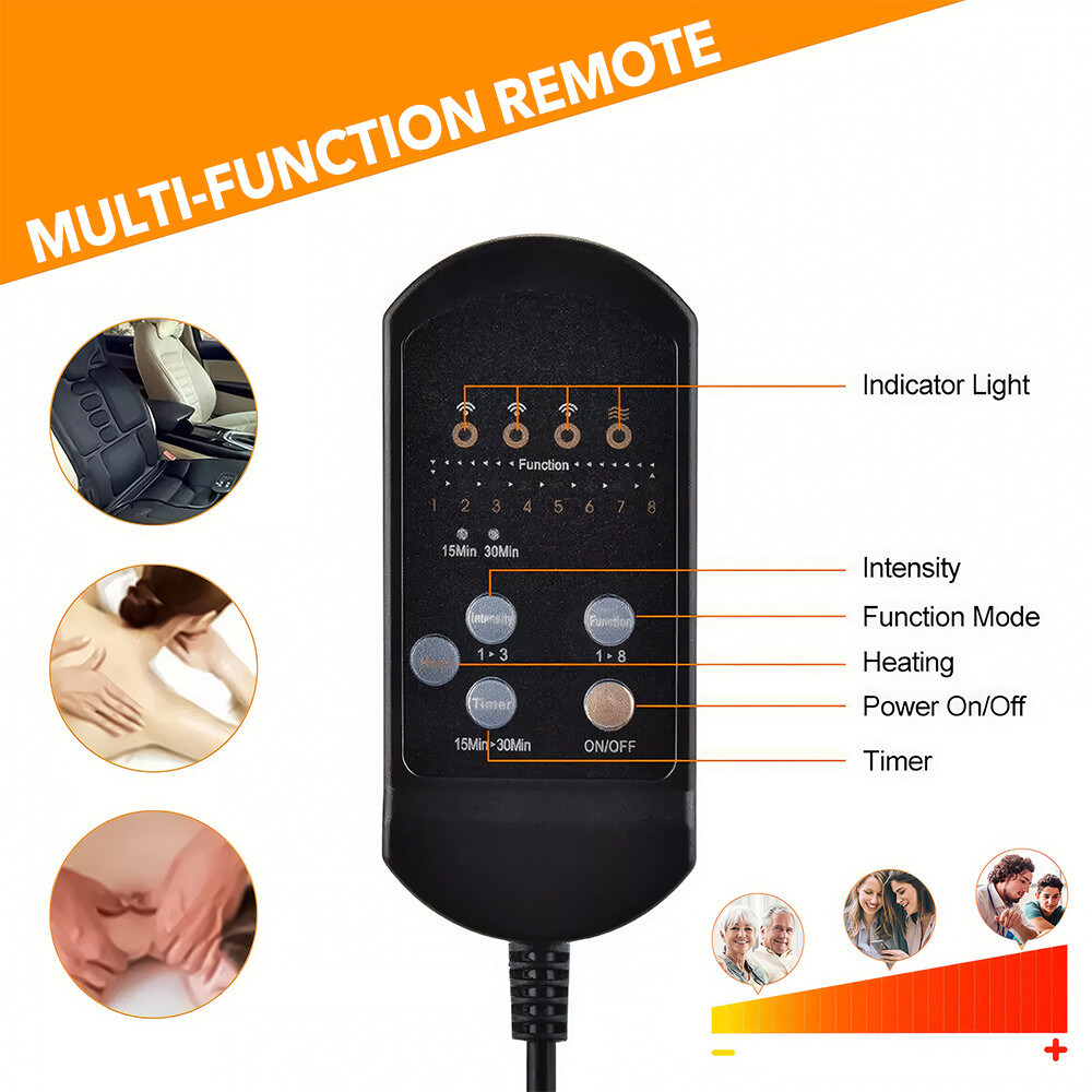 Massage Cushion Full Back Car Home Chair Seat Pad Mat 8 Modes Neck Heat Massager