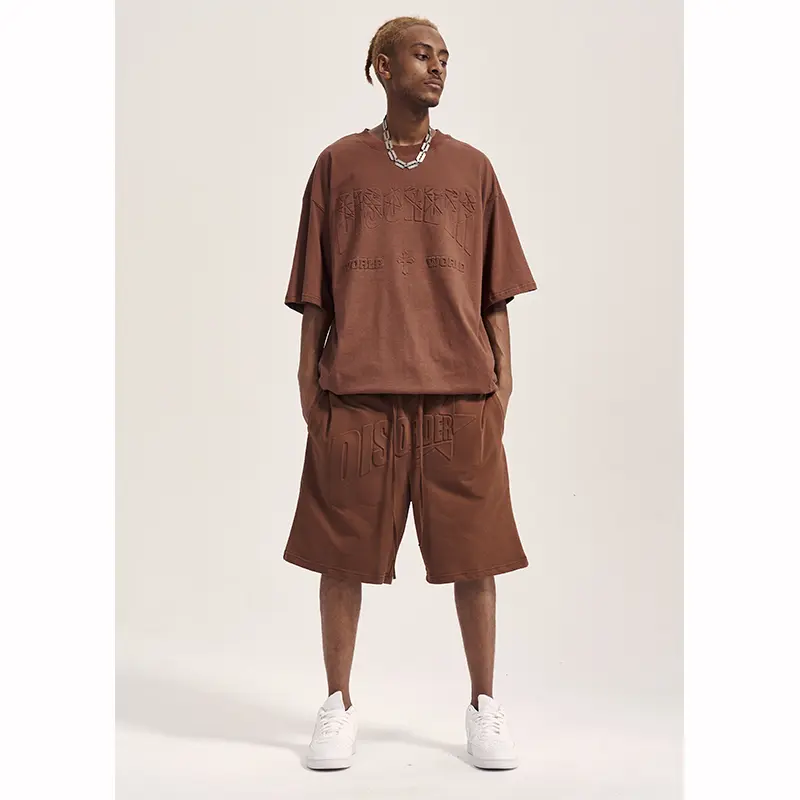 Vintage Embossed Drawstring Men's Loose Casual Shorts
