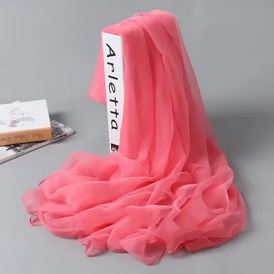Silk Scarf Women's Long Solid Color Beach Shawl Large Chiffon Watermelon Red - Shop at LoveMi