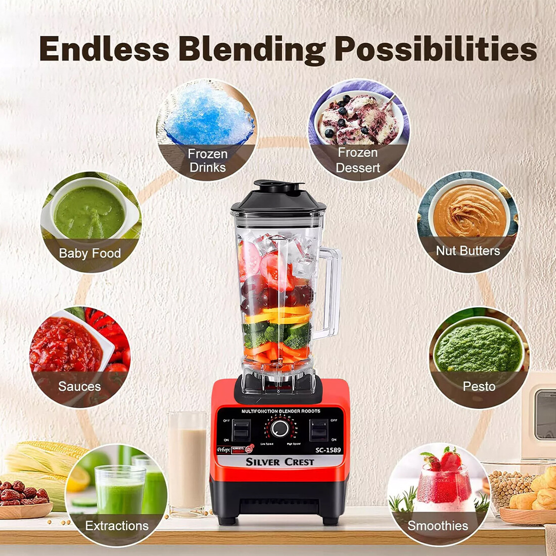 Mélangeur multifonctionnel 4500w, robot culinaire, smoothie, presse-agrumes – Image 3