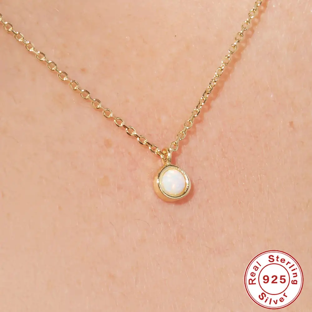 Women's Sterling Silver Light Luxury Single Opal Opal Necklace