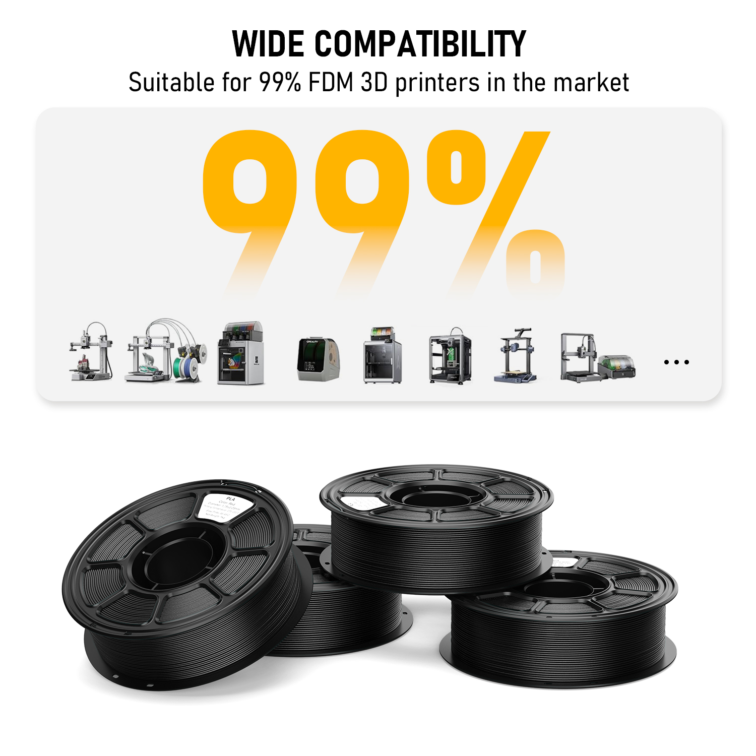 PLA  3D Printer Filament 1.75mm, 1.1kg Spool, Smooth Printing, Low Warp, Strong Adhesion, Easy To Print Material For FDM 3D Printers