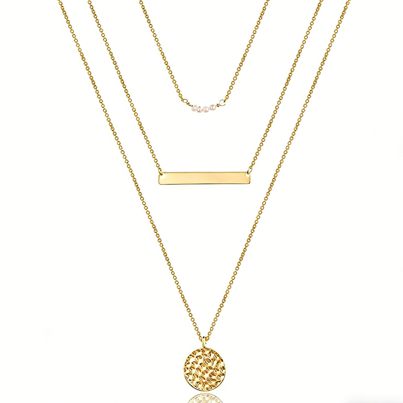 Dainty Layered Choker Necklace, 14K Gold Plated Y Pendant, Multilayer Bar Disc Necklace, Adjustable Layering Choker Necklaces For Women