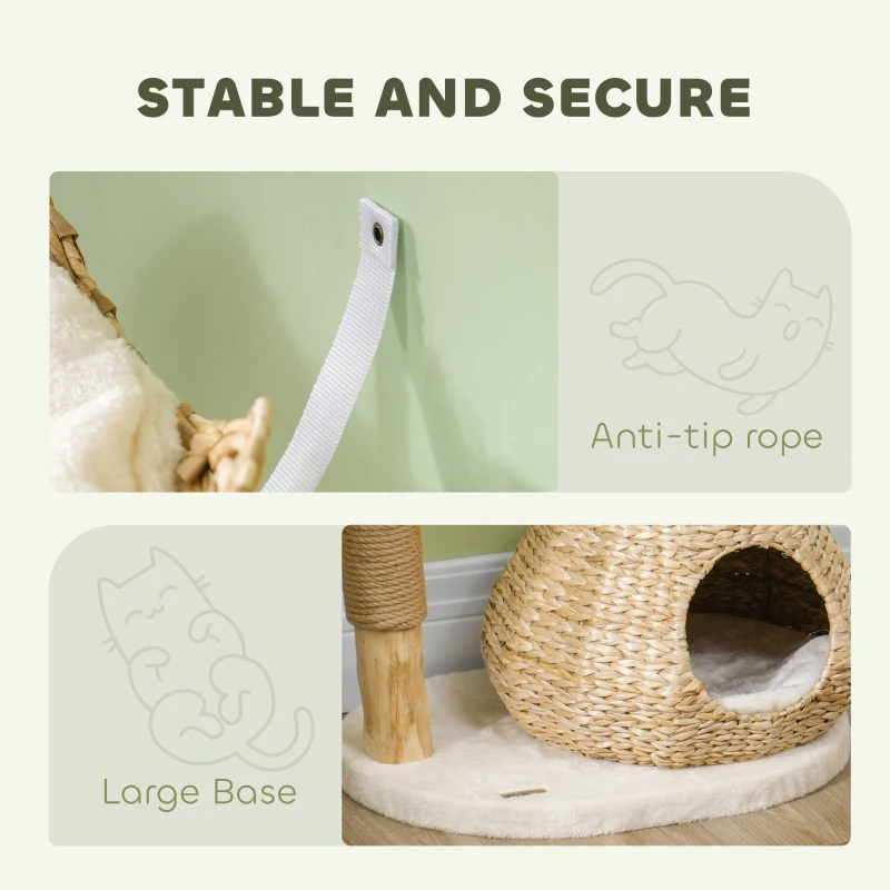 Cat Tree For Indoor Cats With Wooden Cat Scratching Posts, Cat Condo, Cat Beds & Toy Balls, Cream White