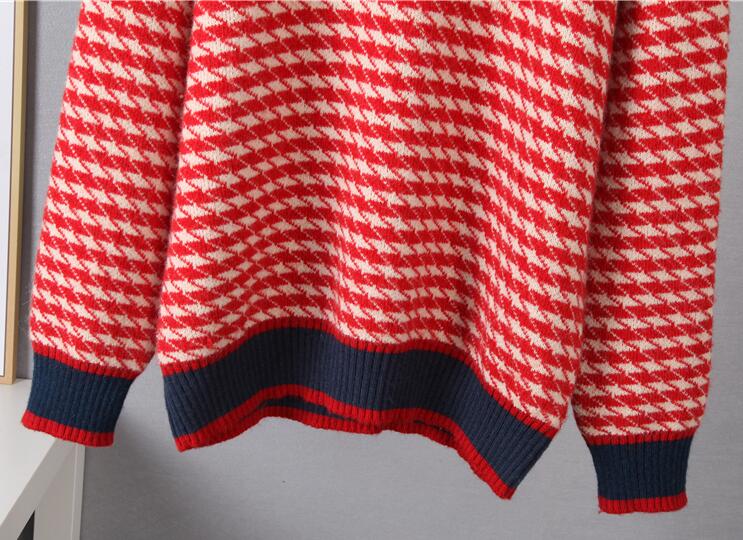 Fashion Simple Women's Loose Houndstooth Sweater
