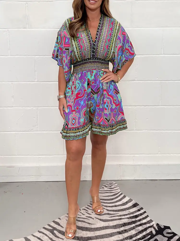 Women's Fashion Printed V-neck Jumpsuit