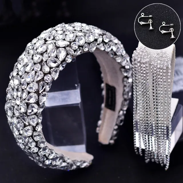 Rhinestone Headband Shiny Wedding Baroque Jewelry Full Of Diamonds Headband Plus Ear Clip - Shop at LoveMi