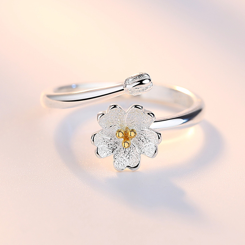 Title 4, Lotus Silver Plated Ring Female Fashion Sweet A...