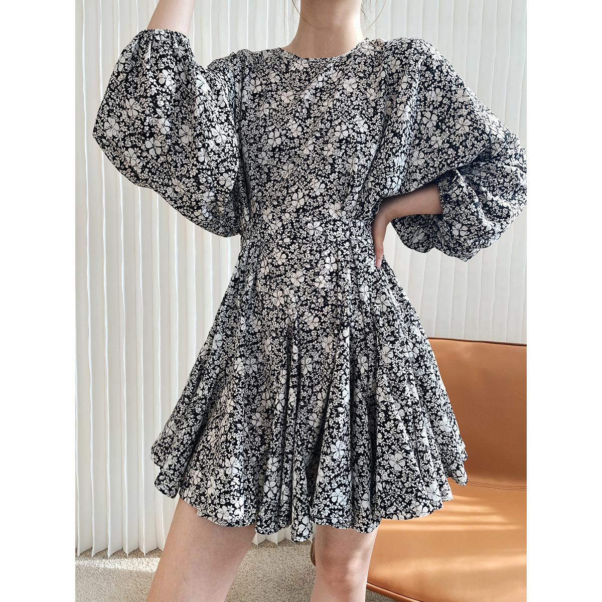 Women's French Sweet Long Sleeve Floral Dress
