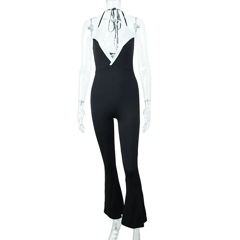 Halter Neck Sleeveless High Waist Slim Casual Jumpsuit - Black