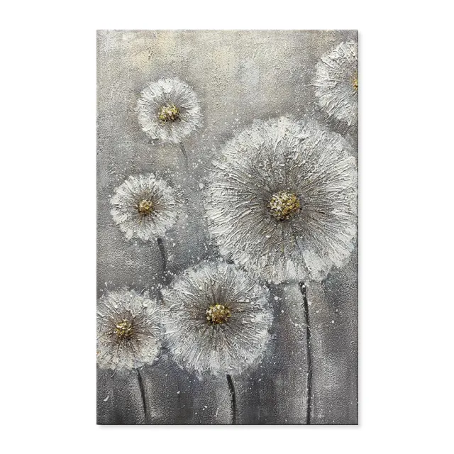 Real Handmade Texture White Flower Plant Grey Canvas Oil Paintings Large Wall Art Picture For Home Decor Painting Gift Artwork Without Inner Frame - Shop at LoveMi
