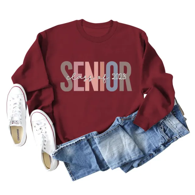 Female Lettering Fashion Loose Casual Long Sleeve Sweater Wine Red - Shop at LoveMi