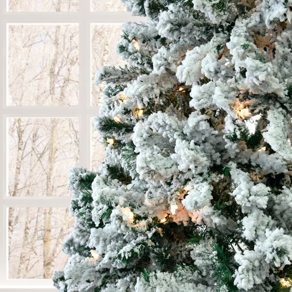 7 FT Pre-lit Snow Flocked Christmas Tree, Artificial Hinged Xmas Pine Tree With 1000 Branch Tips, 400… image 6