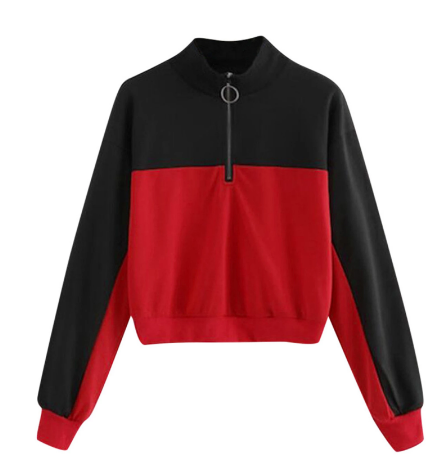 Ladies Casual Multicolor Color Matching Short Tether Hooded Sweater