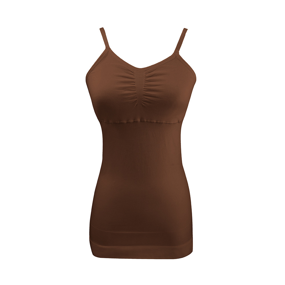 Popular Long Camisole Body Sculpting Belly Seamless Bodysuit Coffee With Chest Pad - Shop at LoveMi
