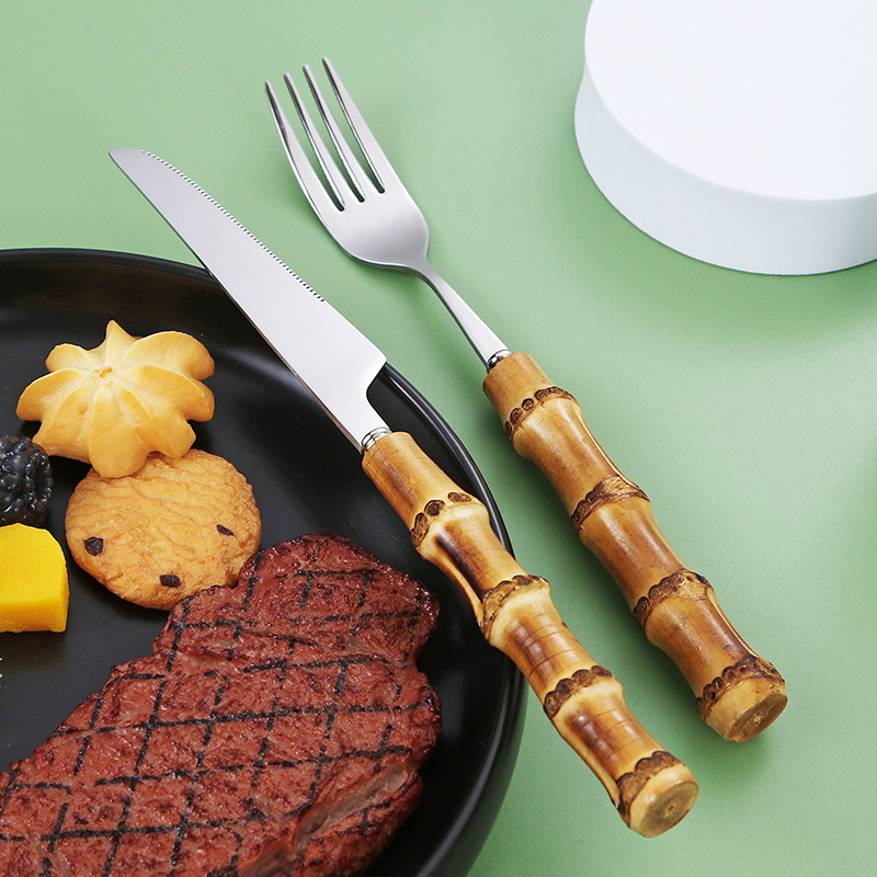 Title 7, Natural Bamboo Handle Tableware Western Steak K...