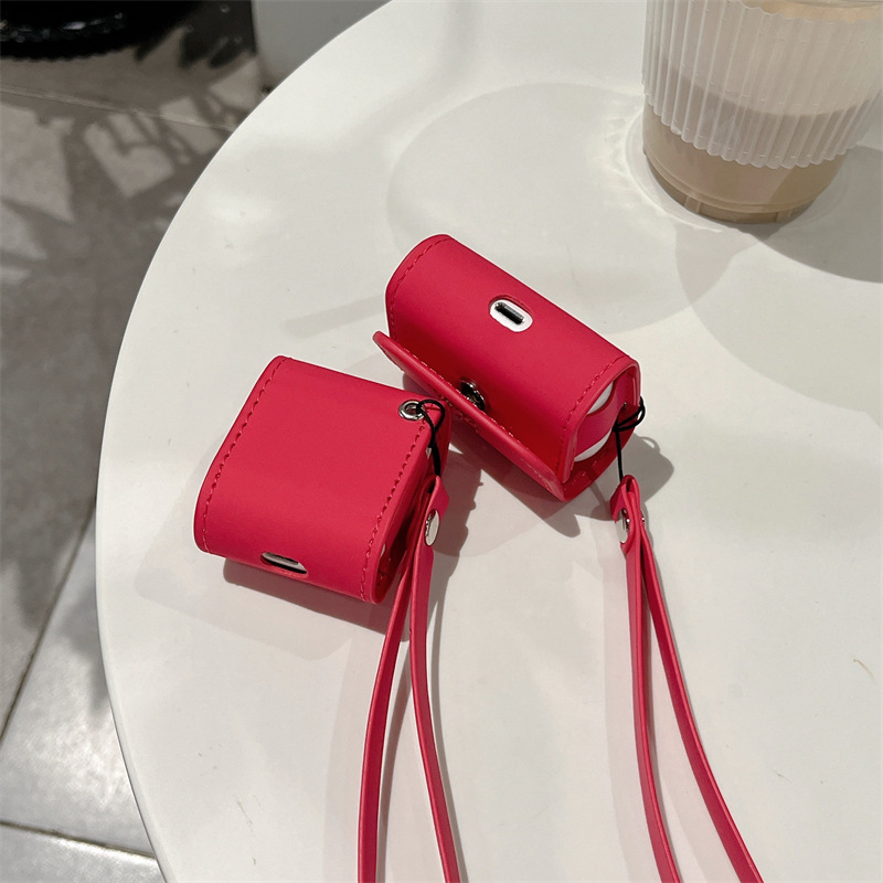 Rose Red Wireless Earphone Case Leather Soft Lanyard - Image 11
